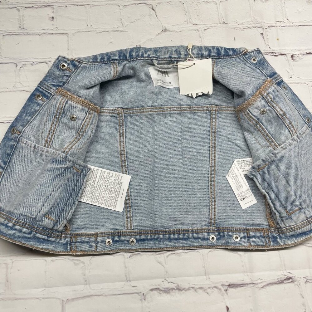 Zara Denim Jacket Baby Size 9-12 mos Light Wash Retro 80s 90s Casual - Picture 3 of 5